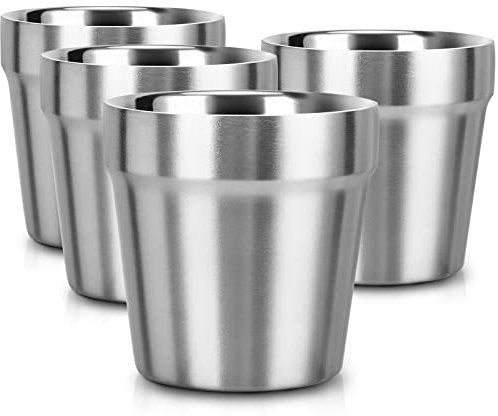 Beasea Lot de 4 tasses en acier inoxydable empilables à double paroi en métal pour enfants et adultes 237 ml