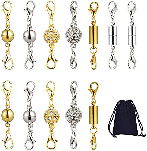 Magnetische Schmuckverschlüsse Magnet Karabinerverschluss 3 Stile Extender Magnetverschluss mit Aufbewahrungstasche für Schmuck Armband Halskette Gold und Silber 12 Stücke