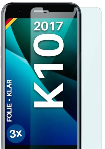 moex für LG K10 (2017) Schutzfolie Displayschutz Folie Ultra-klar HD 0,2 mm kompatibel mit jeder Hülle, Anbringen ohne Blasen, Handyfolie Extra Kratzfest, FlexProtect 3 Stück