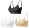 Comfyin Bustier Damen Gepolstert Sport BH Set ohne Bügel Yoga BH Top 3er Pack,Schwarz+weiß+beige,XS