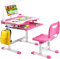 COSTWAY Set Scrivania e Sedia per Bambini, Tavolo per Studiare con Altezza Regolabile, Luce LED e Superficie Inclinata, Scrivania e Sedia per Bambini per Istruzione (Rosa)