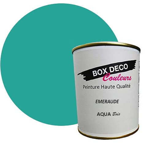 BOX DECO COULEURS Peinture bois intérieur extérieur à base d'acrylique aspect velours-satin Aqua Bois - 750ml, Vert Emeraude