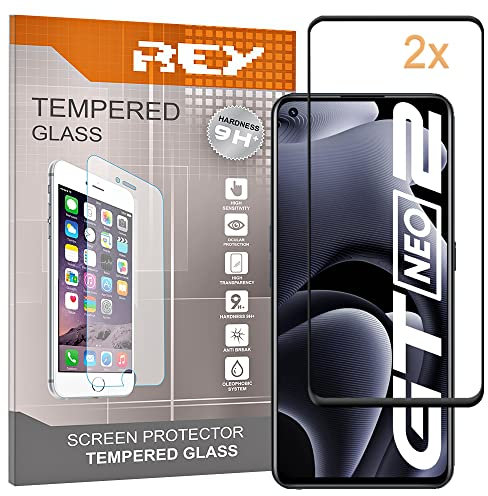 2X Protector de Pantalla Curvo 3D para REALME GT Neo 2T, Negro, Protección Completa, 3D / 4D / 5D