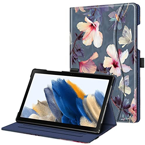 FINTIE Case for Samsung Galaxy Tab A8 10.5 inch 2022 Model (SM-X200/X205) - Multi-Angle Viewing Folio Stand Cover with Pocket, Auto Wake/Sleep, Blooming Hibiscus