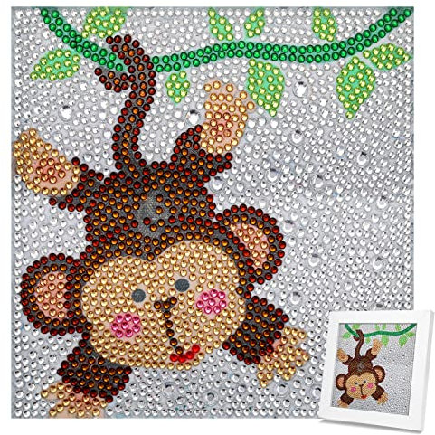 MWOOT 5D DIY Kits de Pintura Diamante Taladro Completo para Niños, Monkey Diamond Art Painting Sets, Cuadrado Cristales Bordados Punto Cruz por Número para Pared Hogar Salón Decoración (15x15CM) -Mono