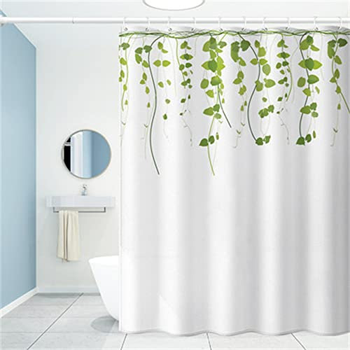 Tenda da Doccia, Tenda da Bagno, Vasca da Bagno, Shower Curtain liner, Rami e foglie verdi Antimuffa, Antibatterica, Impermeabile con Ganci e Lavabile in Lavatrice Shower Curtain 200cm X 200cm