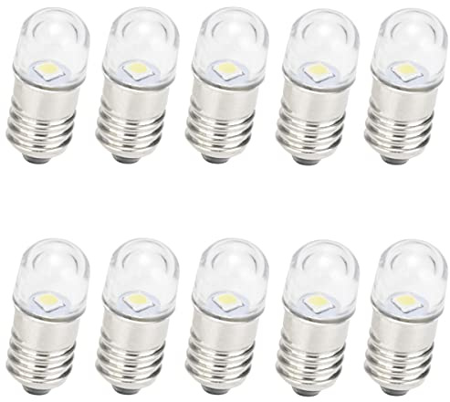 GutReise AC/DC E10 Birnen, 10 Stück 6V Kaltweiß E10 Ersatzbirnen Miniatur Schraub LED Lampen 0,5Watt 65Lm (6V, Kaltes Weiß)