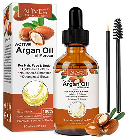 Arganöl Kaltgepresst für Haare,Gesicht & Haut - Arganöl Haare BIO Kaltgepresst, Reparatur Beschädigtes Haar und Befeuchtet Trockenes Haar, 60ml