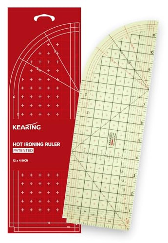 KEARING 4x12 Hot Hem Ruler - 4R Round Corner Heat Resistant Ironing | Heat-resistant 4x12 ironing ruler. Includes 4R round corner, 30/45/60 degree angles and multi seam allowance lines