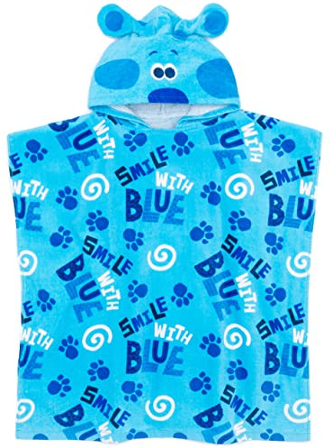 Blue's Clues And You Kids Towel Poncho in Blue | Blue the Puppy Cartoon Bath Towel with 3D Ears For Boys & Girls | Swimming Swimwear Beach Graphic Changing Robe | Cosy Gift for Children