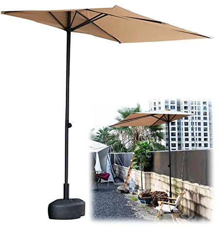 BEISCO Balkon Halbschirm Gartenschirm mit halbrunder Basis, modern, stilvoll, für kleine Räume oder an einer Wand oder Fenster, höhenverstellbar 170cm-255cm, khaki, Large