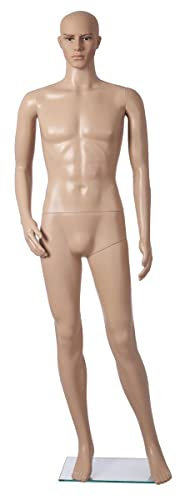 fella4stores Basic Schaufensterfigur, Herren-Schaufensterpuppe ROB inkl. Glasbodenplatte und Wadendorn, Modepuppe Mannequin aus PE-Kunststoff, ideal für Kleiderpräsentation & Dekoration