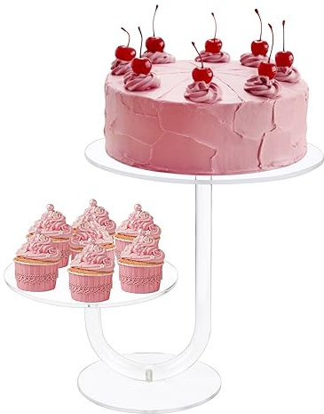 2 Tier Cake Stand Clear Acrylic Cupcake Display Holder Dessert Pastry Tower for Weddings, Birthdays, Anniversaries, Baby Showers (8 Inches and 10 Inches)
