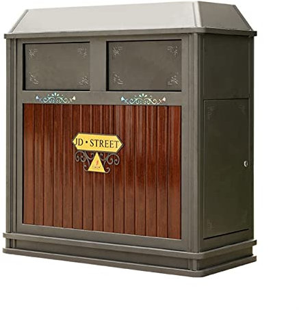 Outdoor-Mülleimer mit Deckel Outdoor Mülleimer Outdoor-Sortiermüll-Mülleimer mit oberer Abdeckung Blumenkasten große rechteckige Kunststoff-Holz-Mülleimer mit 2 Rebound-Ausgaber Schrank zum Mülltrenne