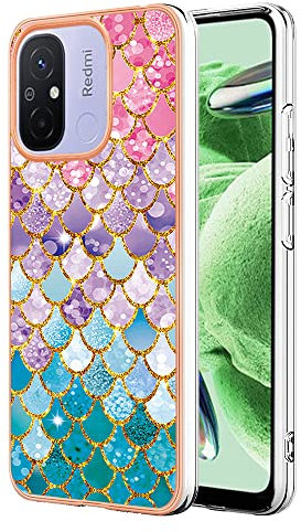 Adolasx Kompatibel für Xiaomi Redmi 12C / 12 C / 11A Hülle Marmor Motiv Silikon Bumper + PC Hart Backcover Ultra Dünn Hüllen Handyhülle Cover Case - Regenbogen