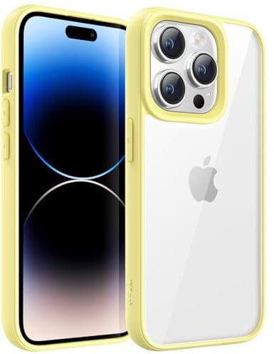 JETech Case for iPhone 14 Pro 6.1-Inch, Shockproof Phone Bumper Cover, Solid Color Matte TPU Frame, Anti-Scratch Clear Back (Yellow)