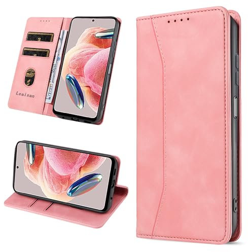 Leaisan Handyhülle für Xiaomi Redmi Note 12 4G Hülle Premium Leder Flip Klappbare Stoßfeste Magnetische [Standfunktion] [Kartenfächern] Schutzhülle für Redmi Note 12 4G Tasche - Rose Gold