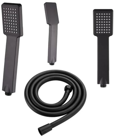 Black Shower Head with bathrrom Hose (1 Mode Square Small /1.5 m PVC Hose)