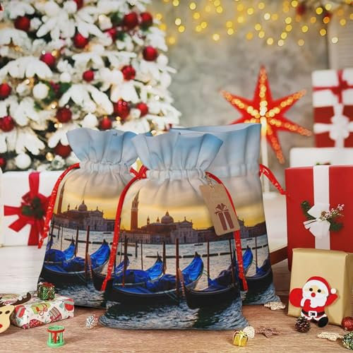 Weihnachts-Geschenktüten mit Kordelzug, Venedig-Laterne, bedruckt, Weihnachtsverpackungstasche, wiederverwendbar, für Geschenke, Weihnachten, Urlaub, Party-Dekoration