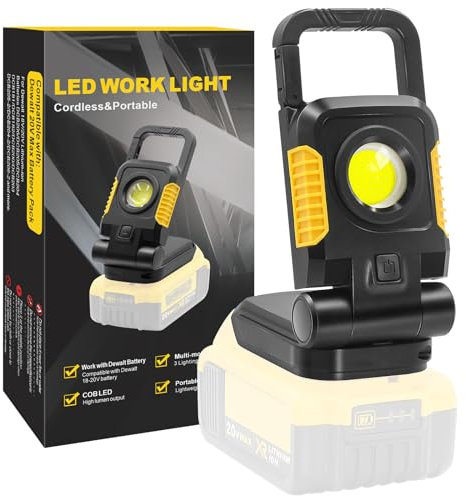 SYLSTAR Projecteur LED Rechargeable Compatible avec Dewalt 18V, 25W Projecteur LED Chantier avec 3 Modes d'Éclairage, Double Port USB et Protection Basse Tension Améliorée (Batterie Non Incluse)