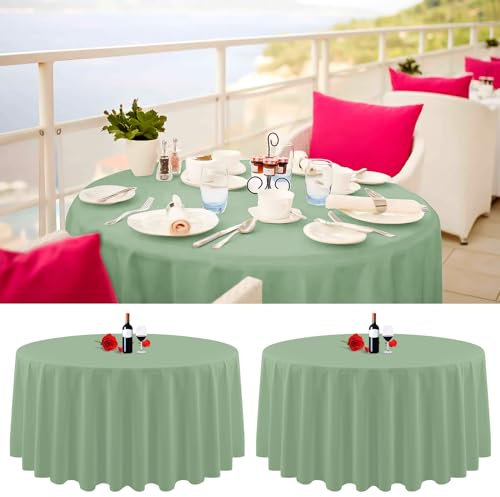 2er-Pack runde Tischdecken, 229 cm, Salbeigrün, runde Tischdecke, knitterfrei, waschbar, salbeigrüne Tischdecken, Polyester-Stoff-Tischdecke für Hochzeit, Party, Restaurant, Buffettisch