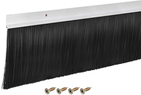 sourcing map Door Brush Bottom Sweep H-Shape Aluminum Alloy Base with 120mm PP Brush for Home, Industrial (1200mm L, Silver)