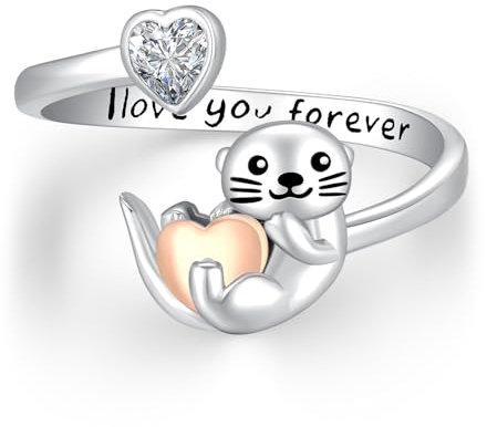 StoryEtain Otter Ring 925 Sterling Silber Fischotter Ring Verstellbarer Ring Otter Schmuck Geschenke für Mädchen Damen Kinder