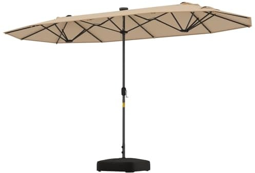 KOMFOTTEU Ombrellone da Giardino Doppio 4 x 2 m con LED, Ombrellone Rettangolare con Manovella e Base, Ombrellone da Balcone Grande Impermeabile, Ombrellone da Patio per Piscina, Cortile