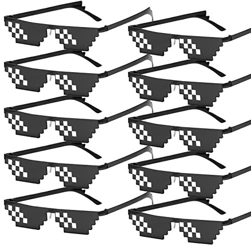 10 Stück Thug Life Sonnenbrille, Pixel Sonnenbrille Partybrille Mosaik Brille 8 Bit Pixel Mosaik Gläser MLG Party Brille Lustige Brillen für Fasching, Musikfestivals, Party, Geburtstagsfeier, Bar