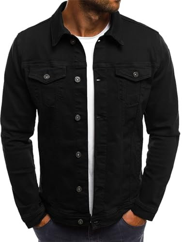 amropi Giacca di Jeans Uomo Giubbotto Casual Denim Giubbino Slim Fit Jacket Nero, M