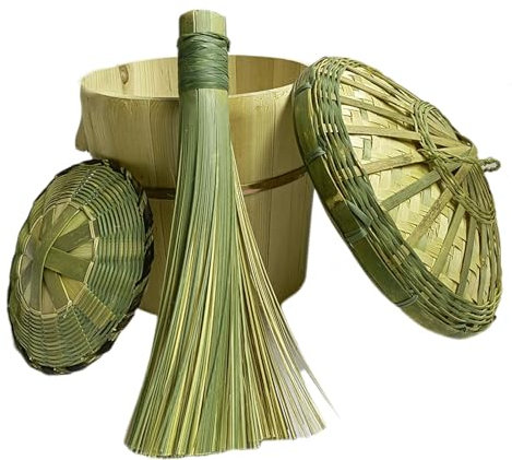 GUUFUFA Cesta vaporera de bambú para ollaCubo de arroz al Vapor Cubo de arroz Hecho a Mano Vaporizador de Cocina de Madera Barril de Madera de arroz al Vapor para café de Cocina casera,36cm