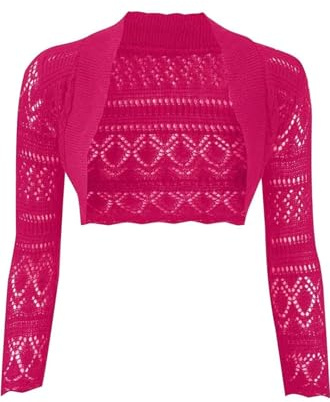 Style First Women's Knitted Bolero Shrugs Long Sleeves Open Front Cardigan Ladies Midi Cropped Sweater Short Jacket Fashionable Stylish Women Top-HOT PINK-ONE SIZE