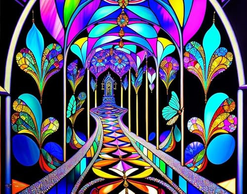 RZHRHJES Wandkunst-Poster, Kunst, kaleidoskopischer Visionpfad, 50 x 70 cm, ohne Rahmen, Leinwandgemälde