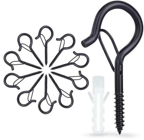 carve ideas 10 Stück Schraubhaken, Mit Sicherungsschraube, Deckenhaken Für Pflanzenkörbe, Vogelhäuser, Windspiele Und Lichter, Wandhaken Für Innen Und Außen Schwarz