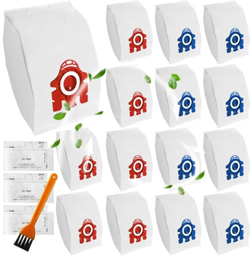 15 Pack Vacuum Cleaner Bags for Miele Vacuum Cleaner, Dust Bags Compatible with Miele Classic C1, Complete C2 C3, S400i, S600, S800, S2000, S5000, S8000 (15 Bags+6 Filters)