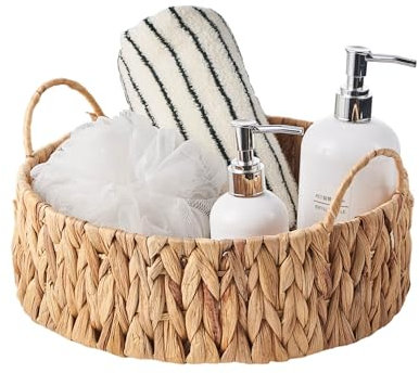 Eden & Willow Round Water Hyacinth Tray, Decorative Centrepiece Fruit Basket Bowl | Natural Hand-Woven Seagrass Serving Tray with Handles and Raised Edges (Medium, 1, Count)