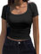 Zeagoo Women's T-Shirt Short Sleeve Basic Tee Shirts Casual Plain Y2k Crop Tops U Neck Slim Fit Summer Tops Black L