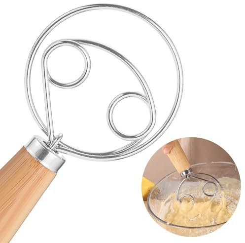 Dänischer Teigbesen, Double Eyes Edelstahl-dänischer Teig-Schneebesen TeigmischerMit Holzgriff Mixer, Danish Whisk als Brotbackzubehör Für Backen Brot Gebäck Dessert Pizzateig(size:33x8cm)