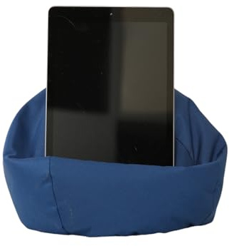 Crescent Textile iPad, eReader & Book Mini Bean Bag Cushion Holder for All Devices & Any Angle on Any Surface Soft Pillow Lap Stand, Handy Side Pocket Portable Bean Bag (Navy)