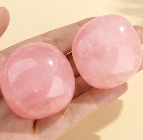 QINJIEJIE Rosenquarz natürliche Edelsteine Handschmeichler Groß Stein Heilkristall Rosenquarz Glatter Kristalle Steine 2 Stück Polierte Sorgenstein Trommelsteine Reiki Meditation