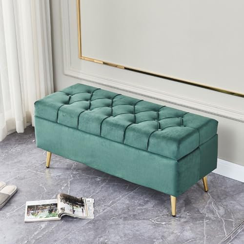 Gepolstert Sitzbank mit Stauraum Polsterbank mit samten Aufbewahrungsbox Sitzbank mit Stauraum Fußhocker mit Metallbeine Garderobenbank Ende der Bettbank mit Klappe für Flur Wohnzimmer Schlafzimmer