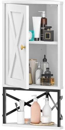 CHOEZON Bathroom Wall Cabinet, Corner Medicine Cabinet, Wall Mount Corner Cabinet for Bathroom with Open Shelf and Adjustable Shelf, Space-Saving, for Bathroom, Kitchen, Living Room, White and Black