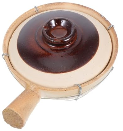 BEBEMOKO Traditional Clay Pot 0.5l Ceramic Cooking Pot Lid and Iron Handle for Porridge Earthenware Cookware for Family Meals and Travel