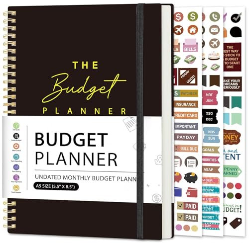 Budget Planner - Monthly Budget Book 2025 with Expense & Bill Tracker - Undated 12 Month Financial Planner & Account Book Organizer to Take Control of Your Money - Black