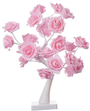 SEWOART Led Rose Tree Lamp Romantic Night Light for Home Decor Battery-Powered Decorative Table Lamp with Pink Flowers and Warm White Glow for Bedrooms and Special Occasions