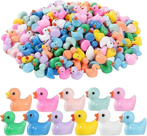 Shengruili 100 Stück Mini Harz Enten,Mini Gummienten,Mini Quietscheente,Mini Resin Ducks,Miniatur Enten für Aquarium Miniaturgarten Puppenhaus Topfdekorationen DIY-Zubehör Heimdekora