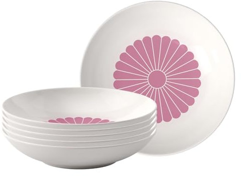 Villeroy & Boch Fleur cassis Lot de 6 bols à pâtes, 24 cm, pour pâtes, pâtes, bols et salades, assiettes creuses, assiettes plates, passent au lave-vaisselle et au micro-ondes, porcelaine de qualité
