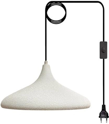 bamyum Champion Hängelampe Weiß mit Stecker 35 cm, Pendelleuchte mit Stecker, Hängeleuchte Metall mit 450 cm Kabel Schalter EU Stecker, Steckdosenlampe, Küchenlampe Weiß, Hängelampe