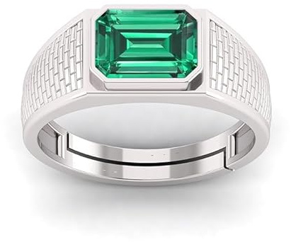 arenaworldFZ Natürlicher Edelstein im Smaragdschliff, 925er-Sterlingsilber, Art-Deco-Halo-Vogel, verstellbarer Ring für Damen und Herren, Silber/Edelstein, Smaragd
