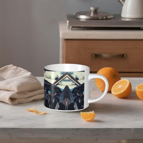 STVYUKL Tazza da caffè in ceramica da 450 ml, divertente tazza da caffè con grande manico in aeroplano, tazza da tè con pozzetto, tazza regalo per latte, cacao, caffè bianco
